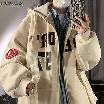 JUST FEEL!NG 빅사이즈 긴팔 후드 집업 맨투맨 자켓 점퍼 편안한 코트 가디건 레터링 포켓 데일리룩