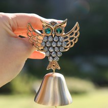 쿠칭아일랜드 날아올라 부엉이 방짜 풍경종 현관종 현관문종 현관벨 문종 풍경 개업 오픈 이사 선물, 실크복주머니포장, 원형, 그레이