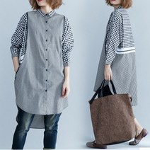 뉴 체크 봄 가을 9부소매 롱셔츠 원피스 BS02432 데일리 편리 패션