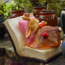 책 속에서 잠자는 토끼 토끼모형 동물모형 동물장식 잔디 정원 주택 장식, 잠자는 책 토끼