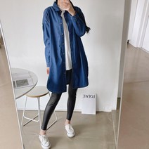 루즈핏 여자 롱 청남방 데님셔츠 진청 연청