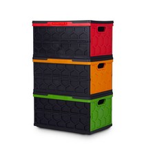 [당일발송] 홈쇼핑 몬스터큐폴딩박스 유해물질 불검출 편리한 대용량 튼튼한 캠핑 수납 54L 몬스터Q박스, (오렌지.그린.레드)폴딩박스3개+뚜껑3개