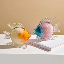 풍수 장식품 집들이 개업 선물 열대어 노란색 19cm, 퍼플 + 화이트
