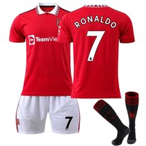 22-23 유럽 축구 유니폼 Red Devils Home 7 Cristiano Ronaldo 25 Sang Qiao 10 Rashford, 7 번 가닥의 양말_XS