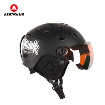 Airwalk 고글일체형 스키 스노우보드 일체형 헬멧 보온성 강조 귀마개 아시안핏 설계 벤티에이션 시스템 360g(경량형), MS100_블랙_M(55-58)