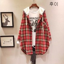 HY 여성 후드체크 긴팔 셔츠 가을 겨을 캐주얼
