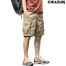 Cwadun 남성용 5부 밴딩 카고 면 반바지