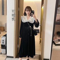 임산부출근룩 겨울 벨벳 롱 원피스 예쁜 직장맘옷 임부복 임신복 20대 오피스룩 데일리룩