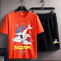 한국 패션 프린트 반팔 티셔츠 여름 남성 캐주얼 플러스 사이즈 스포츠 반바지 세트