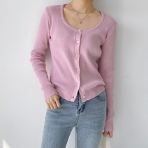 뱀부 딥U넥 슬림 골지 가디건
