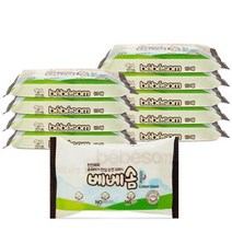 베베솜 순면 유아건티슈 휴대용, 10개입 x 10개