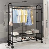 골드행거 옷가게행거 매장용 철제 옷 튼튼한 고정식 행거 금속인테리어 드레스룸, 120cm강화폴[스토리지네트+휠]블랙