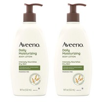 Aveeno 진정 효과가 있는 프리바이오틱 귀리가 함유된 데일리 모이스처라이징 바디 로션 부드러운 로션은 건조한 피부에 수분 파라벤 염료 및 무향 기름지지 않고 논코메도제닉, Lotion Twin Pack