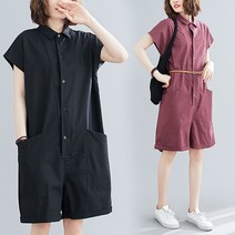 린넨슬랙스팬츠 면린넨 바디슈트 여성 반팔 여름 와이드 루즈핏 빅사이즈 반바지 캐쥬얼 카고 점프슈트 2181499883