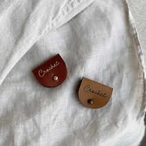 크로셰 양면 가죽 니팅태그 반접는 가죽라벨 라운드형, 탠브라운 불박