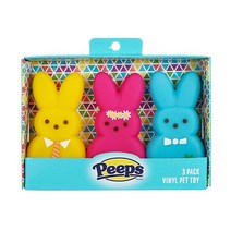 Peeps for Pets 3피스 드레스업 토끼 비닐 강아지 장난감 옐로우 핑크 블루 10.2cm(4인치) 플라스틱 삑삑이 강아지 장난감 밸류 팩 재미 귀엽고 삐걱거리는 삑이, 4 Inch, Assorted - 4 Inch