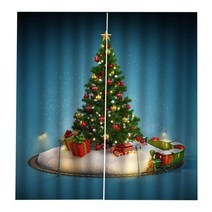 3D 창 커튼 커튼 폴리에스테르 패널 2개 140x100cm / 55 x 39인치 크리스마스 트리