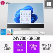 LG전자 24V70Q-GR50K 24인치 인텔 12세대 i5 Iris Xe Win11 Home 사무용 인강용 재택근무용 일체형 PC, 2TB, 16GB