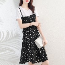 [도트 쉬폰 패치 나시 원피스] 분위기 스커트