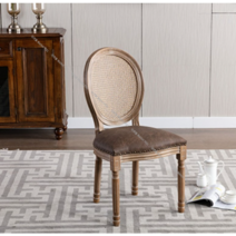 클래식 거실 주방 라탄 앤틱 체어 카페 라운지 나무 식탁 의자, 브라운 가죽/등나무 등받이