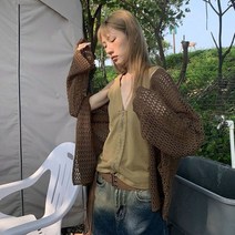 핸드 가디건 롱 오버핏 크로쉐 긴 소매 니트 스웨터 탑 여자용 오버사이즈 Y2k 의류 얇은 루즈한 캐주얼