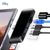 USB 허브 노트북 도킹 스테이션 ISky 마이크로 소프트 서피스 프로 7 허브 어댑터 도킹 스테이션 HDMI 호환 RJ45 LAN USB3.0 USB-C SD TF Surface Pro7 허브, 03 Black-with LAN