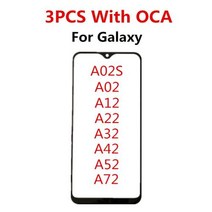 휴비나인 스마트폰터치패널 3PCS 전면 스크린 삼성 갤럭시 A02S A02 A12 A22 A32 A42 A52 A72 터치 패널 LCD 디스플레이 유리 수리 부품 OCA, 없음