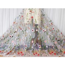 원단 50cm 130cm 3d 꽃 수 놓은 얇은 명주 그물 패브릭 섬유 메쉬 소재 레이스 꽃 신부 탑 10 웨딩 드레스 천, 하얀