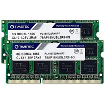 Timetec 16GB KIT2x8GB DDR3L DDR3 1866MHz PC3L-14900 PC3-14900 Non-ECC 언버퍼드 1.35V 1.5V CL13 2Rx8 듀얼 랭, 16GB KIT(2x8GB)