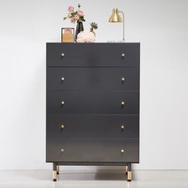 퍼니브라운 랩소디 5단서랍장 서랍장, 다크그레이 철제다리