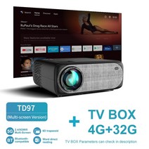1080p 프로젝터 td97 가정용빔프로젝트 캠핑용빔프로젝트 미니빔, 멀티스크린 tvbox 4g