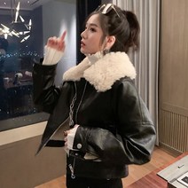 [해외] 여성 가죽자켓 크롭 양털자켓 숏 무스탕 뽀글이 양모 겨울 기모 점퍼 백화점 재킷