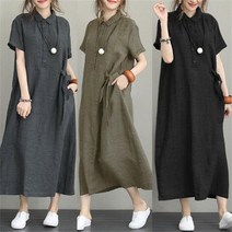 빅사이즈 린넨 반팔 셔츠 원피스 여름 면마 롱원피스