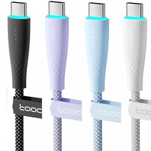 TOOCKI LED 마카롱 100W C to C타입 케이블 PD고속 충전 케이블 4개입, 1M