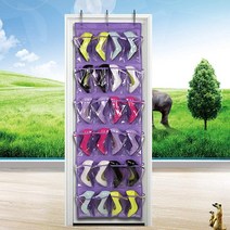 Jkhome 문에 걸 수 있는 신발 정리 선반 홀더 가정용 부직포 투명 보관 가방 24개의 주머니 3개의 후크 (핑크), Purple
