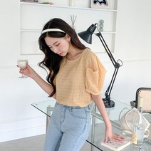 린다샵 도슈넌 뽀글이 퍼프 반팔 블라우스-BL4676K26