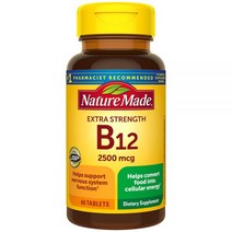 Nature Made Extra Strength Vitamin B12 2500 Mcg 네이처메이드 엑스트라 스트렝스 비타민 B12 2500 mcg 칼슘 127 mg 타블렛 60정, 1