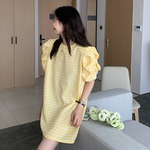 디디에 체크 셔링 반팔 h라인 박시핏 숏 미니원피스