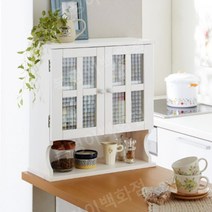 옛날 찬장 벽걸이 원목 찻장 컵 차 보관함 장식장, 3도어, 3도어 스몰 화이트