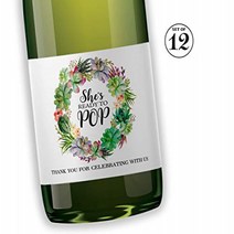 She’s Ready To POP ● SET of 12 ● Succulent Baby Shower Mini Champagne Labels - Thank You for Celebra, 1