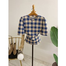 허니제이 / 레니컷 체크 퍼프 5부소매 티셔츠(3color)