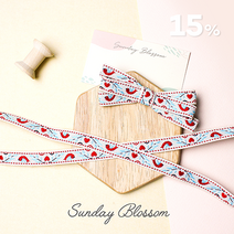 [1롤 25마 도매] 12mm 레드버드 자수리본 자가드테이프 마스크스트랩 리본공예 리본끈