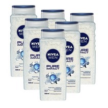 니베아 맨 퓨어 임팩트 쓰리인원 샤워젤 바디워시 올인원워시 500ml Nivea MEN Pure Impact 3-IN-1 Shower Gel, 6개