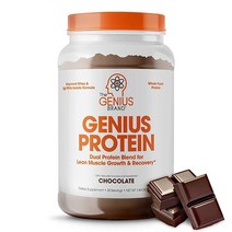 Genius 단백질 파우더 바닐라 향상된 분리 유청 및 천연 계란 흰자가 있는 이중 블렌드 마른 근육 형성용 남성 여성용 목초 사육 운동 전 후 식사 교체 쉐이크 USA 미국, Chocolate