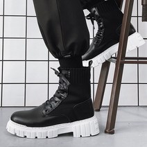 오토바이 부츠 바이크신발가을 겨울 두꺼운 기본 천 Mid-Top 부츠 남성 영국 트렌드 High-Top 캐주얼 신발, 03 41, 10 9967-Knitted white