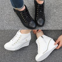 벨루치슈즈 여성 수제화 퀄팅 누빔 블랙&화이트 8cm 키높이 웨지 운동화 국내제작
