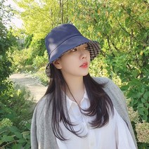 느와드코코 양면 체크 패턴 사계절 리버시블 벙거지 버킷햇 모자