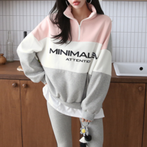 [파인스토리]루즈핏 반집업 하이넥 배색 컬러 레이어드 맨투맨 아노락 티 노기모(일반) 기모 2종류