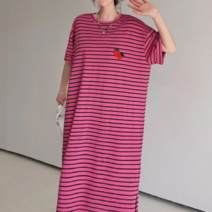 F006306_(빅사이즈) 앵두 단가라 루즈핏 롱원피스 스트라이프