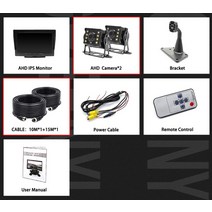 그리니 10quot ahd 1080p 녹음 dvr ir car 후방 카메라 트럭 차량 ips 모니터 양산 지원 sd 카드, 2개의 카메라-10m-15m